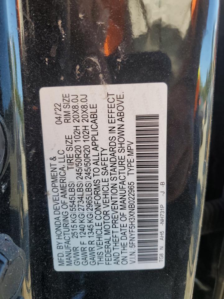 2022 Honda Pilot Sport VIN: 5FNYF5H3XNB022965 Lot: 69621865