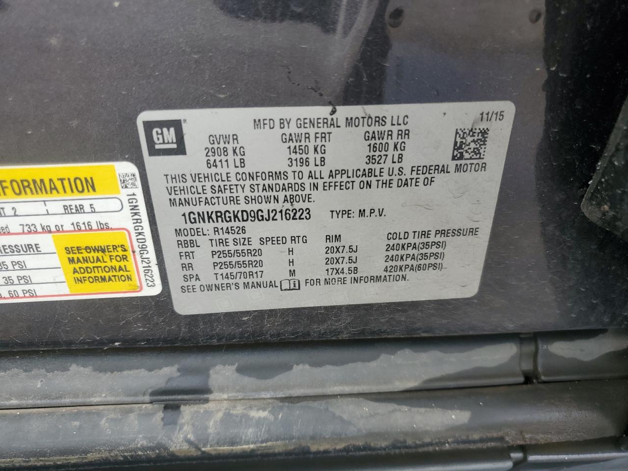 2016 Chevrolet Traverse Lt VIN: 1GNKRGKD9GJ216223 Lot: 70266425