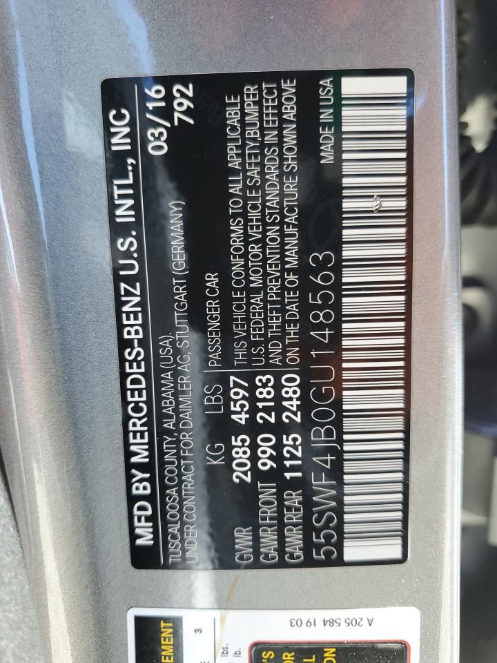 2016 Mercedes-Benz C 300 VIN: 55SWF4JB0GU148563 Lot: 70504255