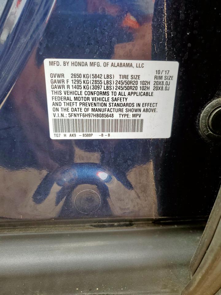 2017 Honda Pilot Touring VIN: 5FNYF6H97HB085648 Lot: 70118125