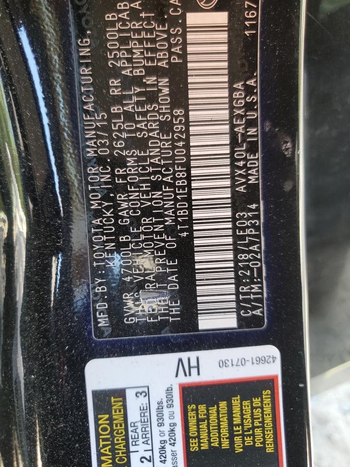 2015 Toyota Avalon Hybrid VIN: 4T1BD1EB8FU042958 Lot: 70943155