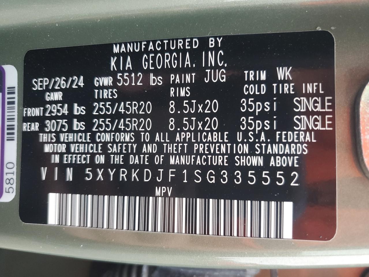 2025 Kia Sorento Sx VIN: 5XYRKDJF1SG335552 Lot: 69506635