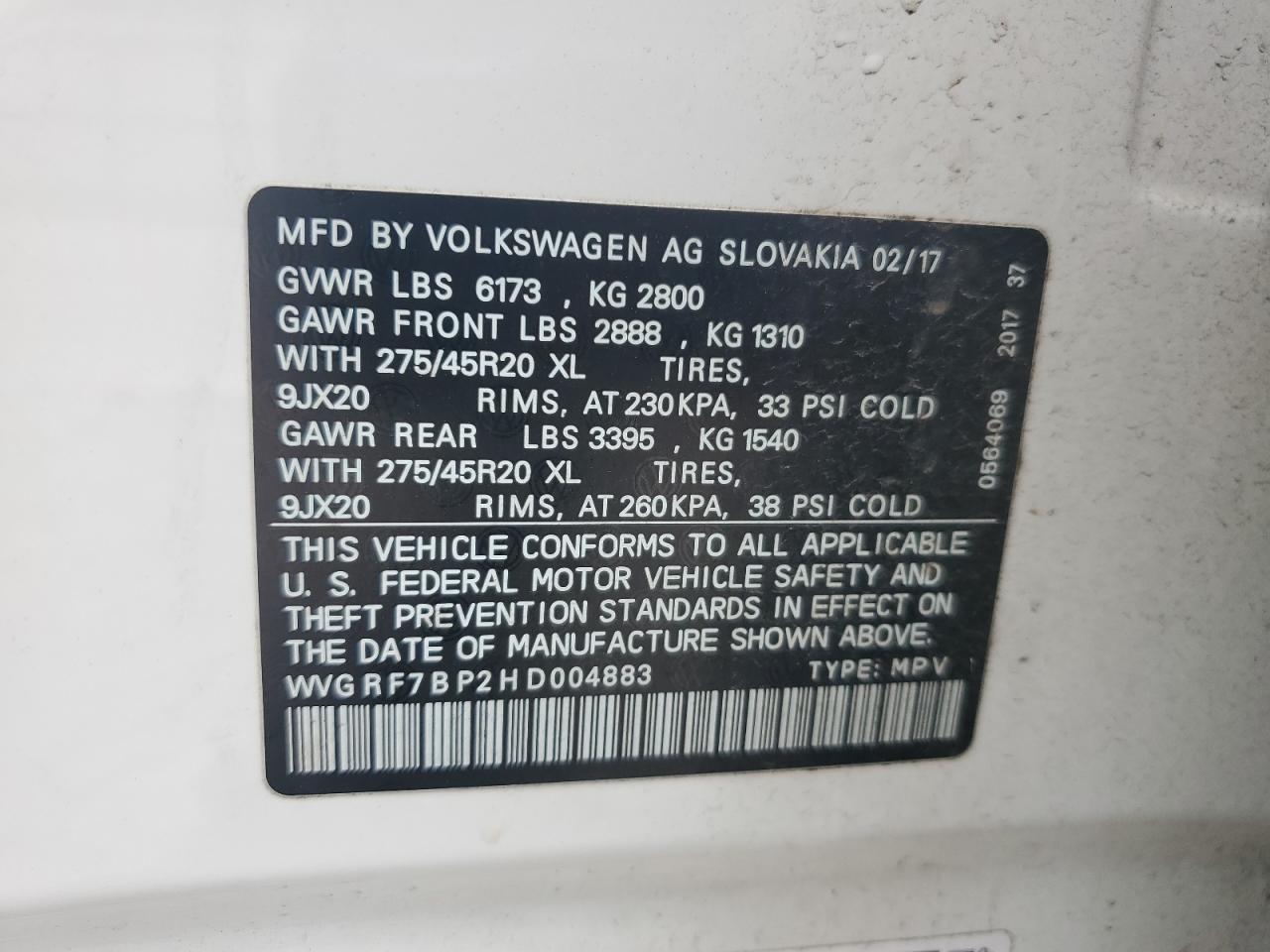 2017 Volkswagen Touareg Wolfsburg VIN: WVGRF7BP2HD004883 Lot: 67345445
