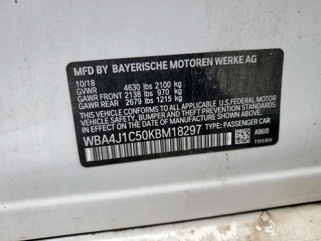 2019 BMW 430I Gran Coupe VIN: WBA4J1C50KBM18297 Lot: 71188195