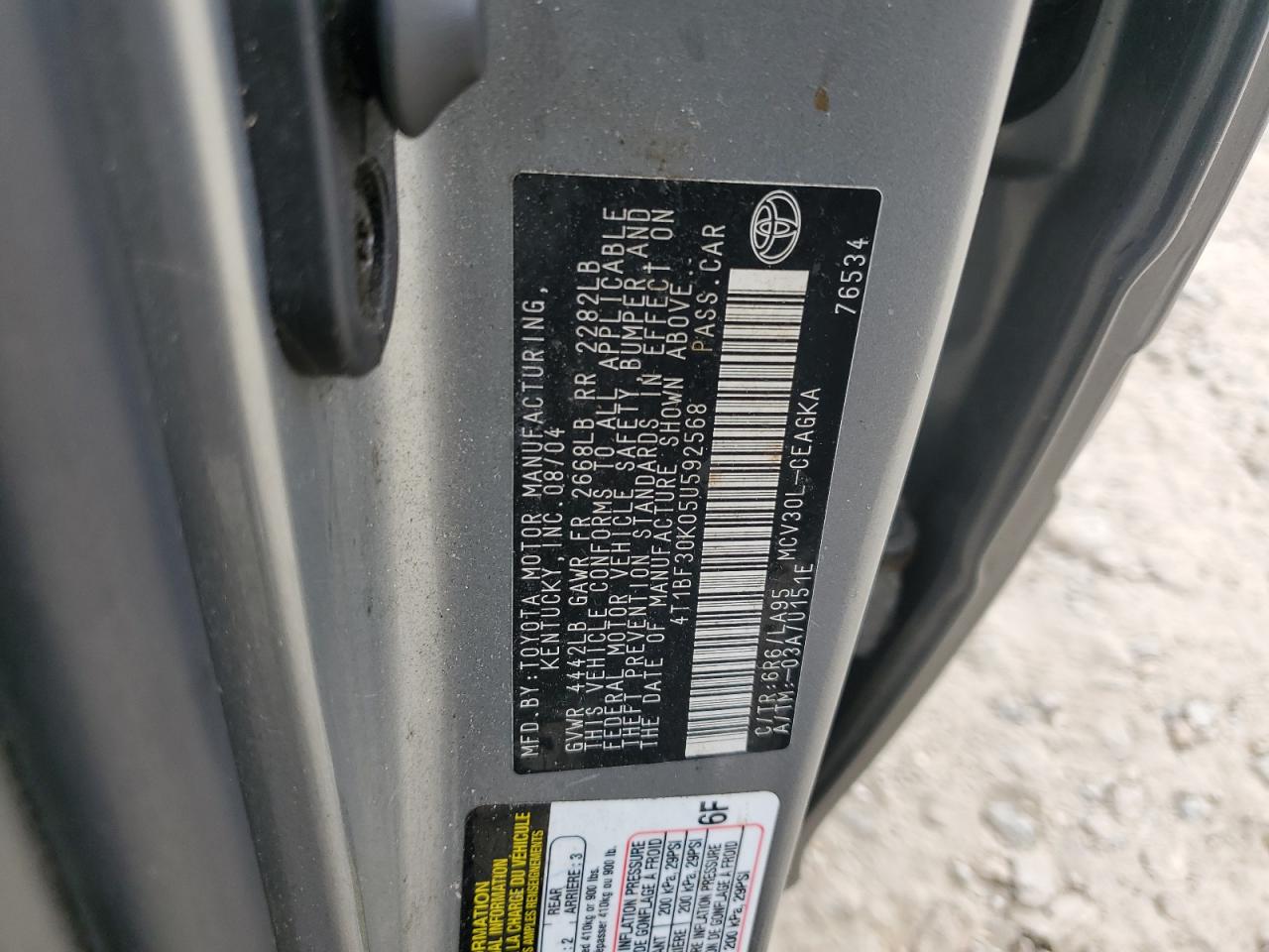 2005 Toyota Camry Le VIN: 4T1BF30K05U592568 Lot: 67380345