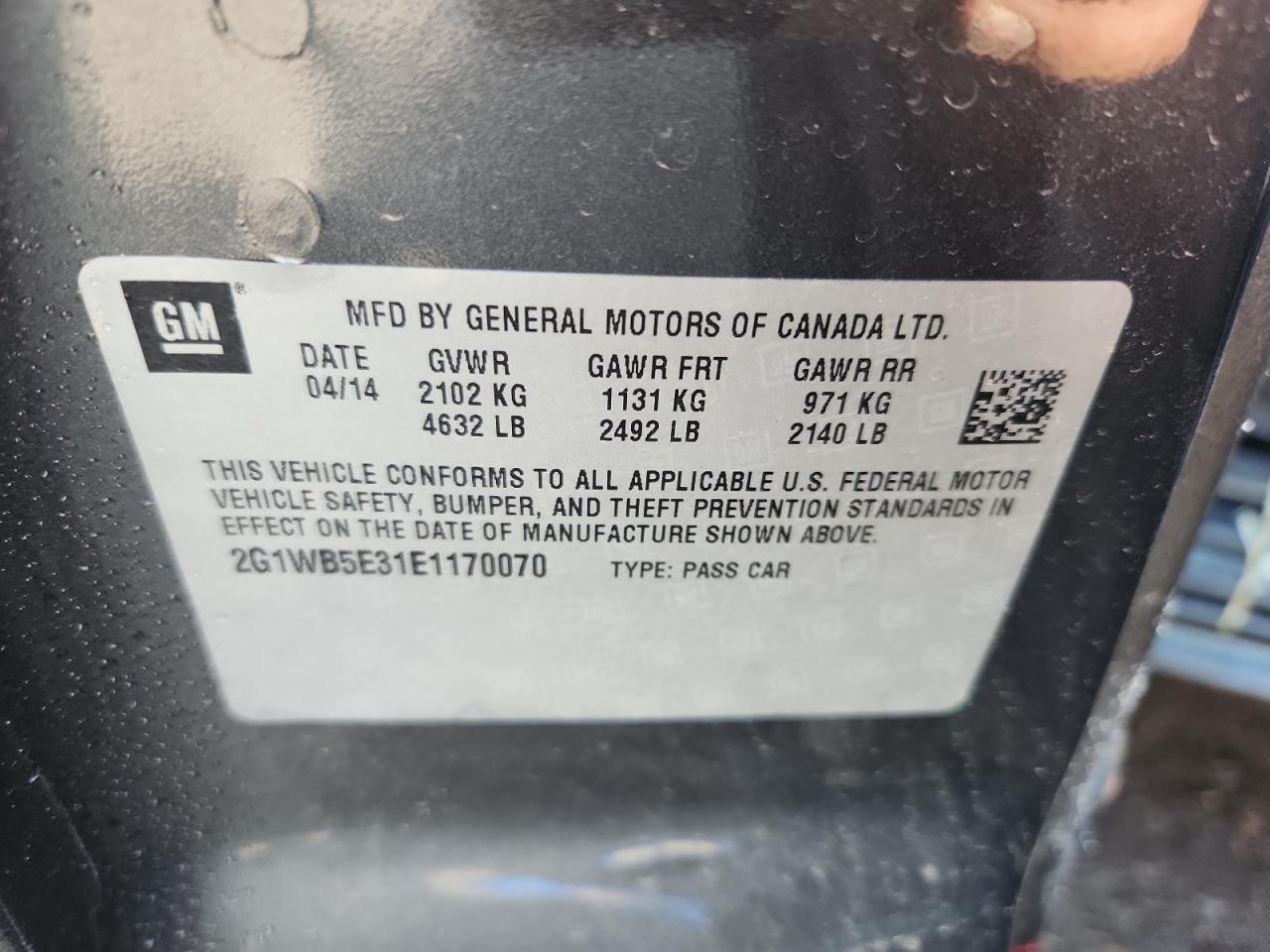 2014 Chevrolet Impala Limited Lt VIN: 2G1WB5E31E1170070 Lot: 69318695