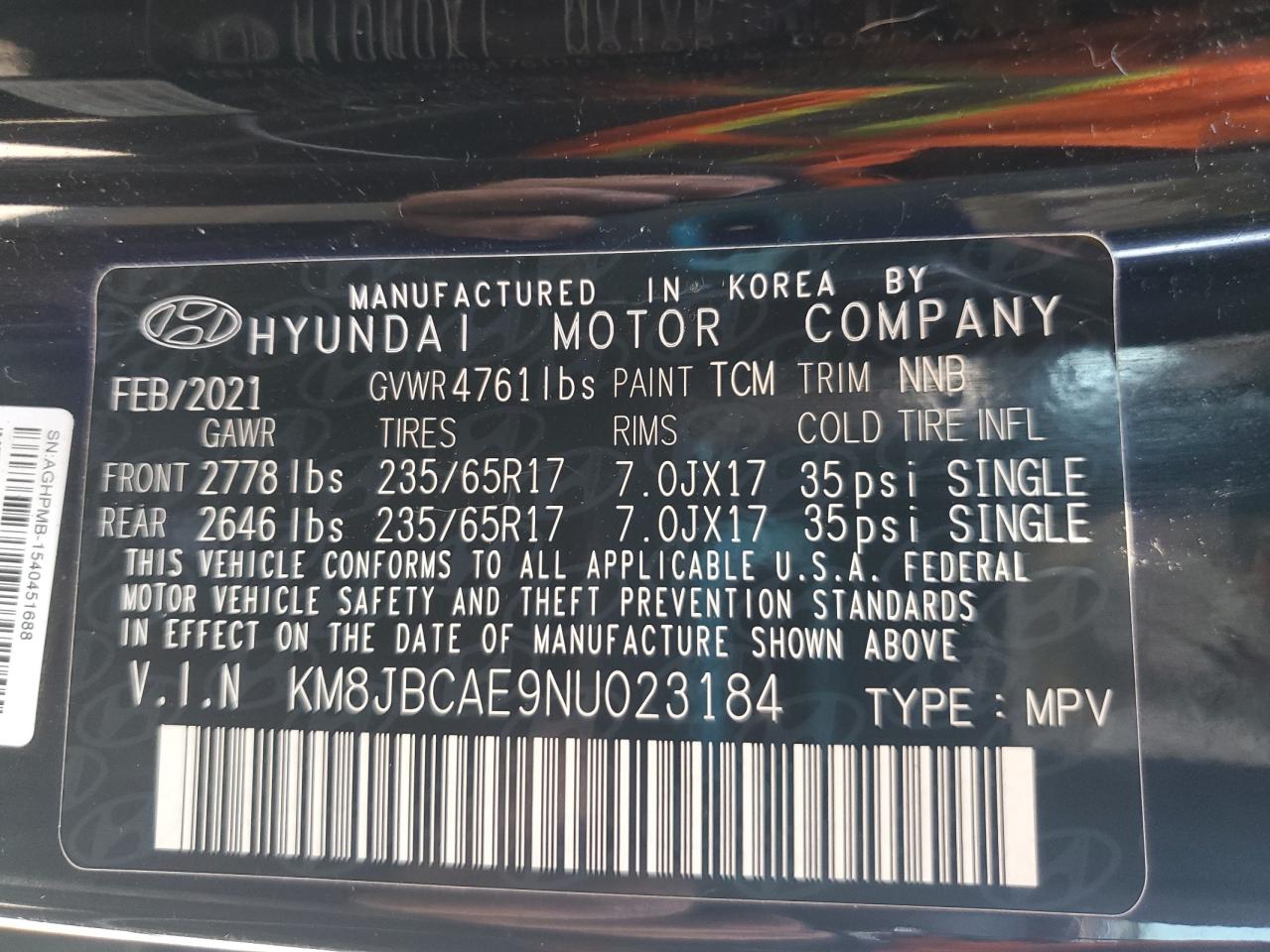 2022 Hyundai Tucson Sel VIN: KM8JBCAE9NU023184 Lot: 68638005