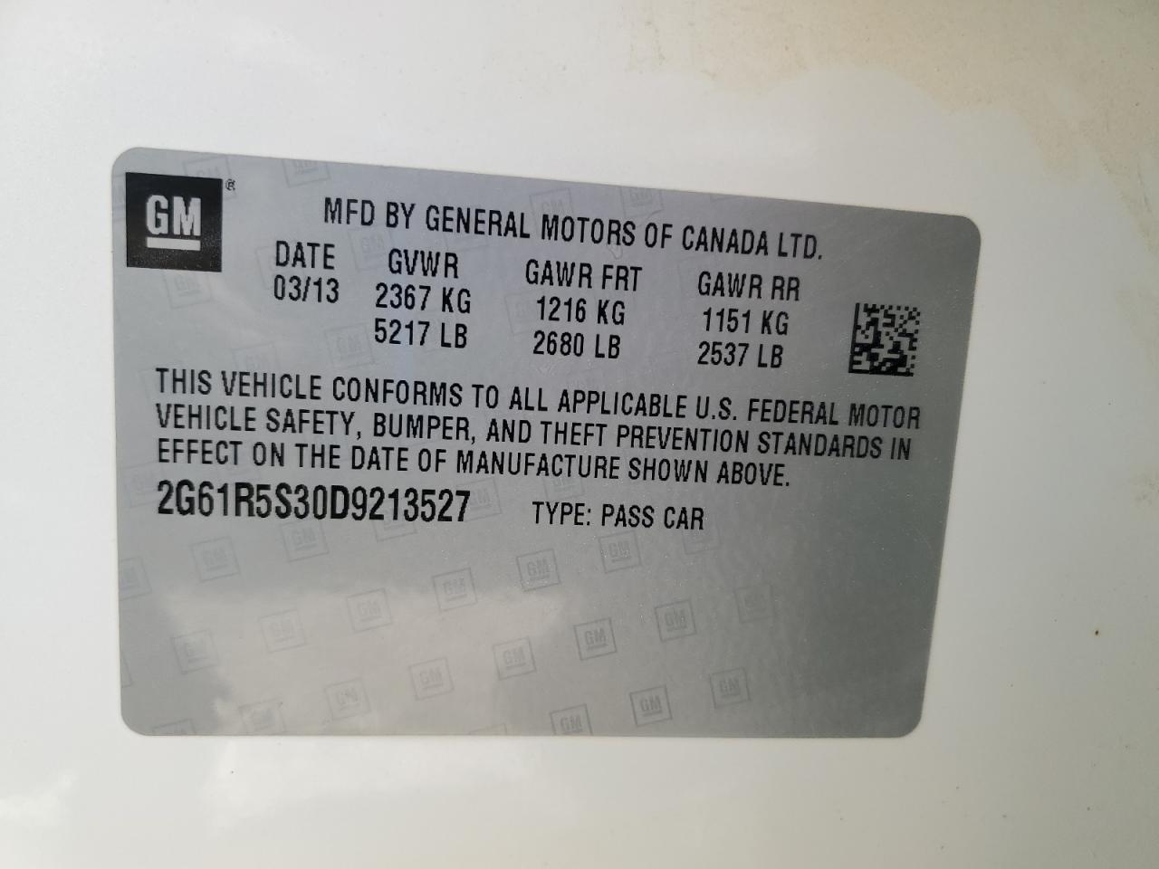 2013 Cadillac Xts Luxury Collection VIN: 2G61R5S30D9213527 Lot: 70205735