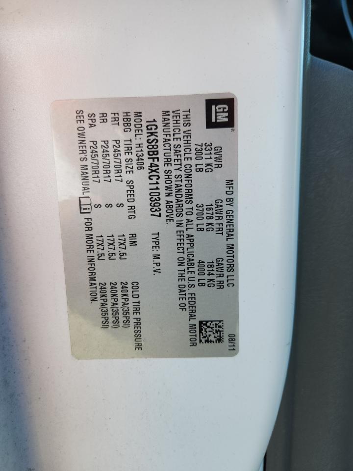 2012 GMC Savana G1500 Ls VIN: 1GKS8BF4XC1103937 Lot: 66534695