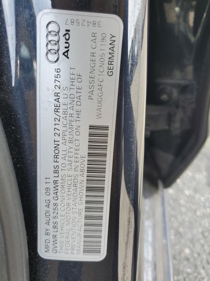 2012 Audi A6 Premium Plus VIN: WAUGGAFC1CN051190 Lot: 70528755