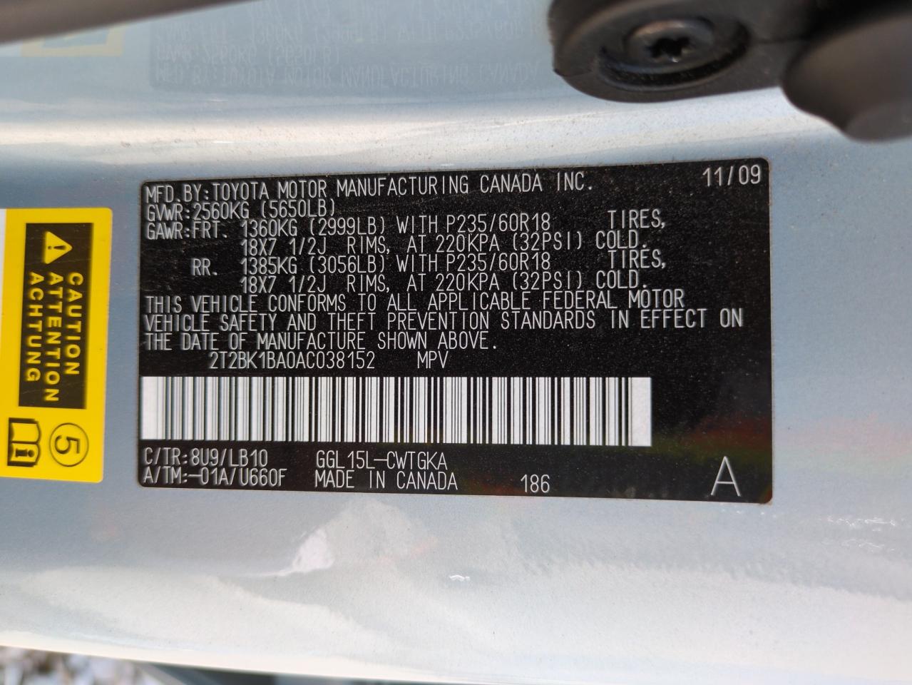 2010 Lexus Rx 350 VIN: 2T2BK1BA0AC038152 Lot: 67144215