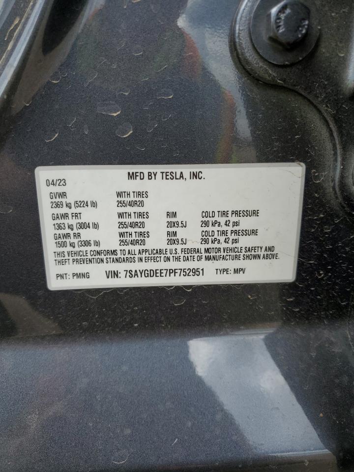 2023 Tesla Model Y VIN: 7SAYGDEE7PF752951 Lot: 70363285