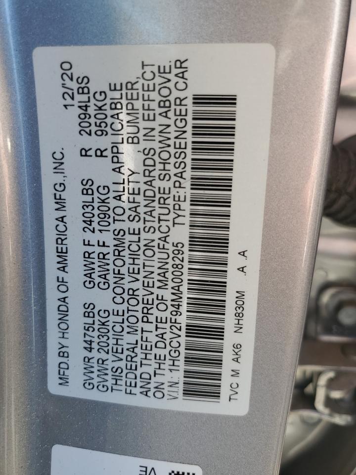 2021 Honda Accord Touring VIN: 1HGCV2F94MA008295 Lot: 68080725