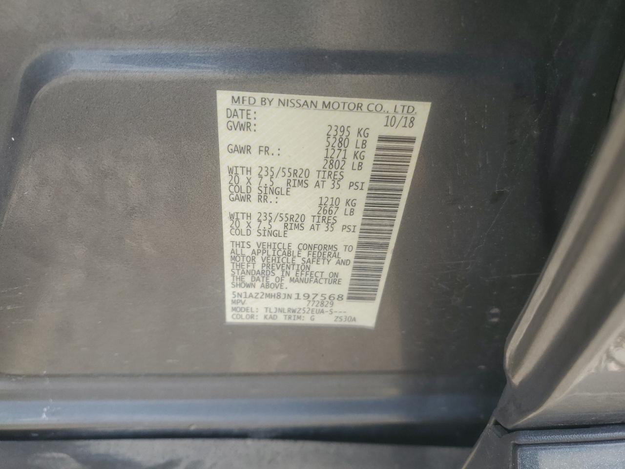 2018 Nissan Murano S VIN: 5N1AZ2MH8JN197568 Lot: 70772295