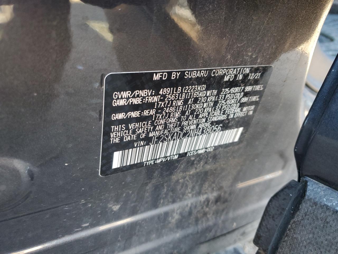 2022 Subaru Forester Premium VIN: JF2SKADC2NH438056 Lot: 68483095