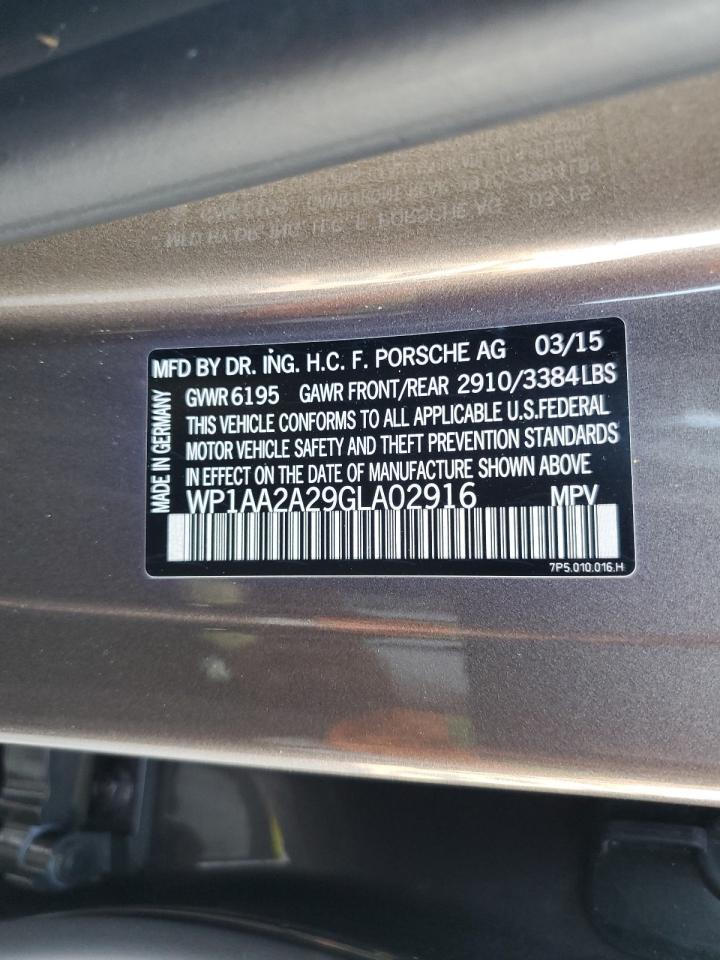 2016 Porsche Cayenne VIN: WP1AA2A29GLA02916 Lot: 68162665