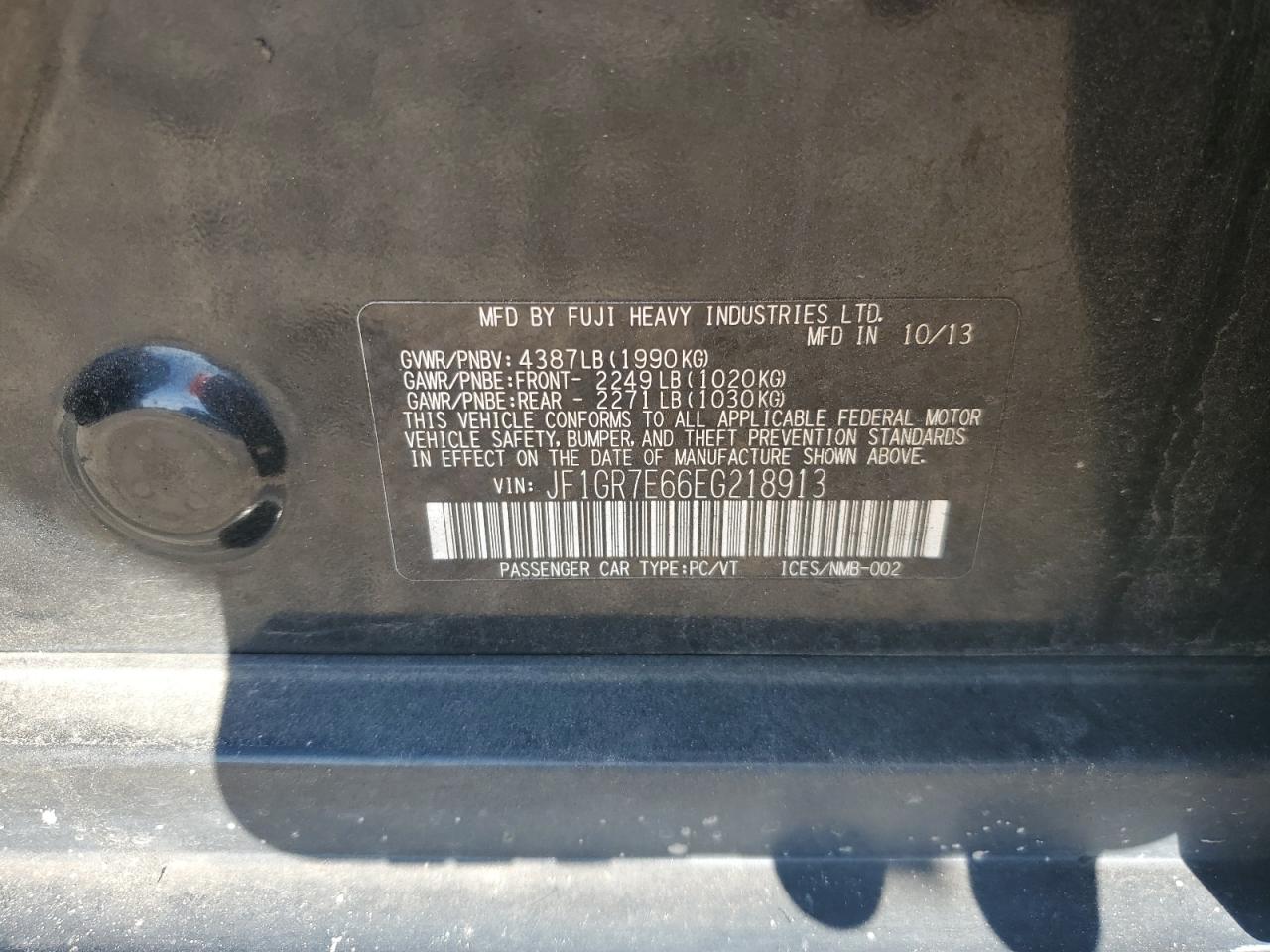 2014 Subaru Impreza Wrx VIN: JF1GR7E66EG218913 Lot: 70368585