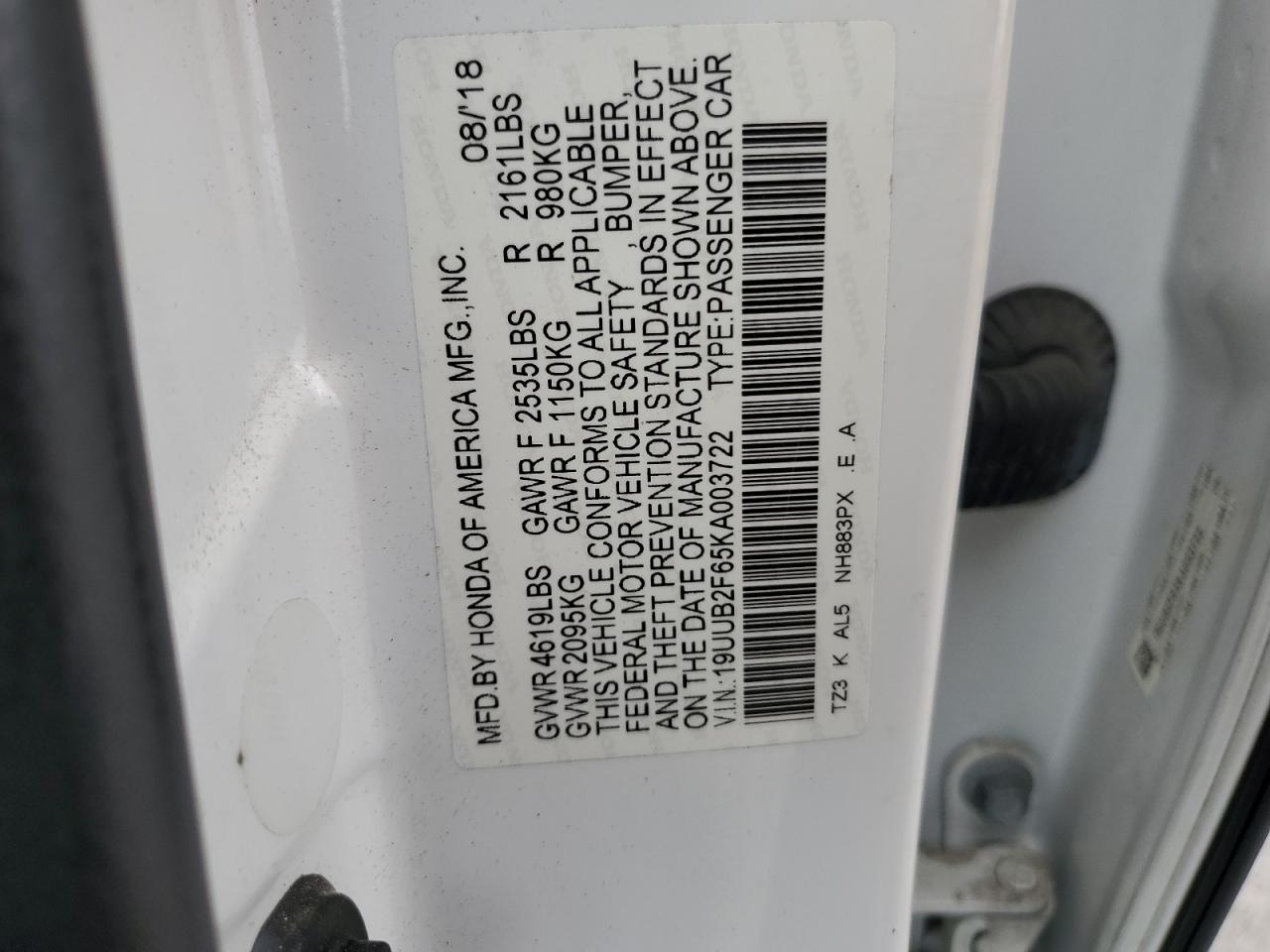 2019 Acura Tlx Technology VIN: 19UUB2F65KA003722 Lot: 67118425