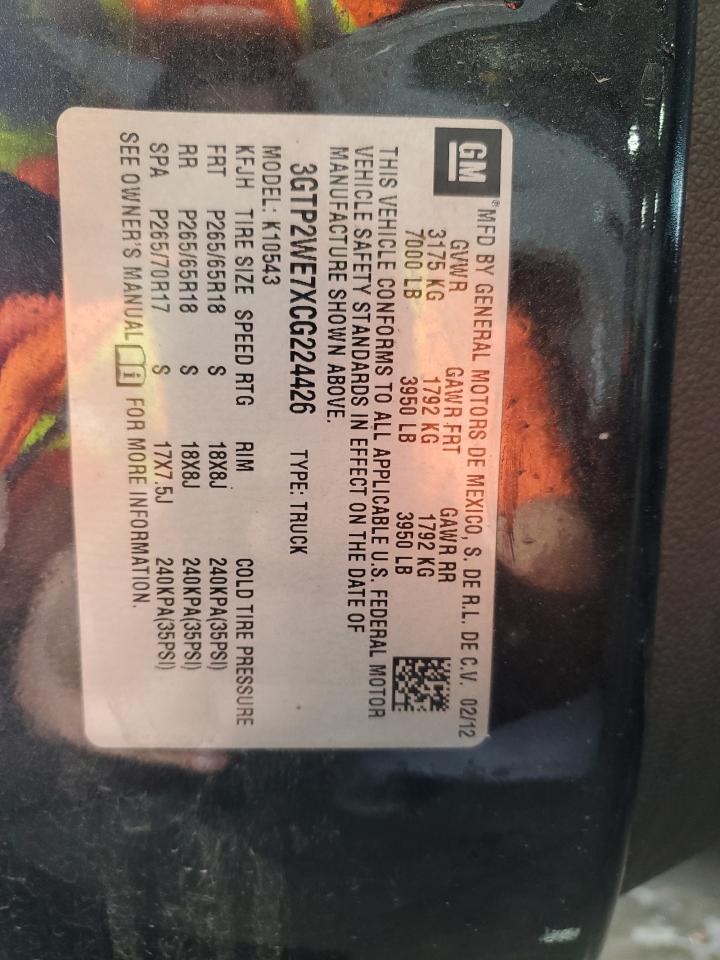 2012 GMC Sierra K1500 Slt VIN: 3GTP2WE7XCG224426 Lot: 70688815