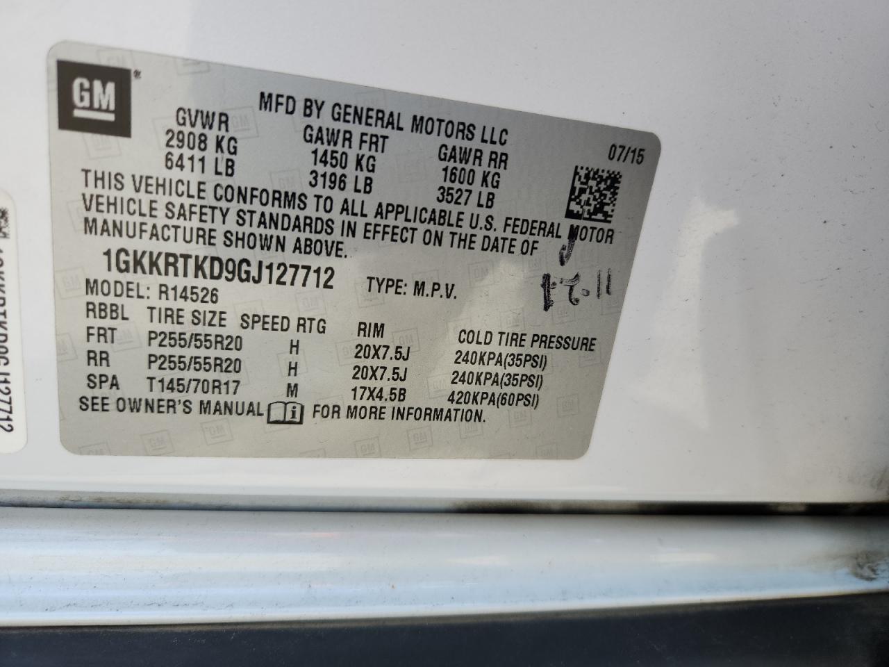 2016 GMC Acadia Denali VIN: 1GKKRTKD9GJ127712 Lot: 70932675