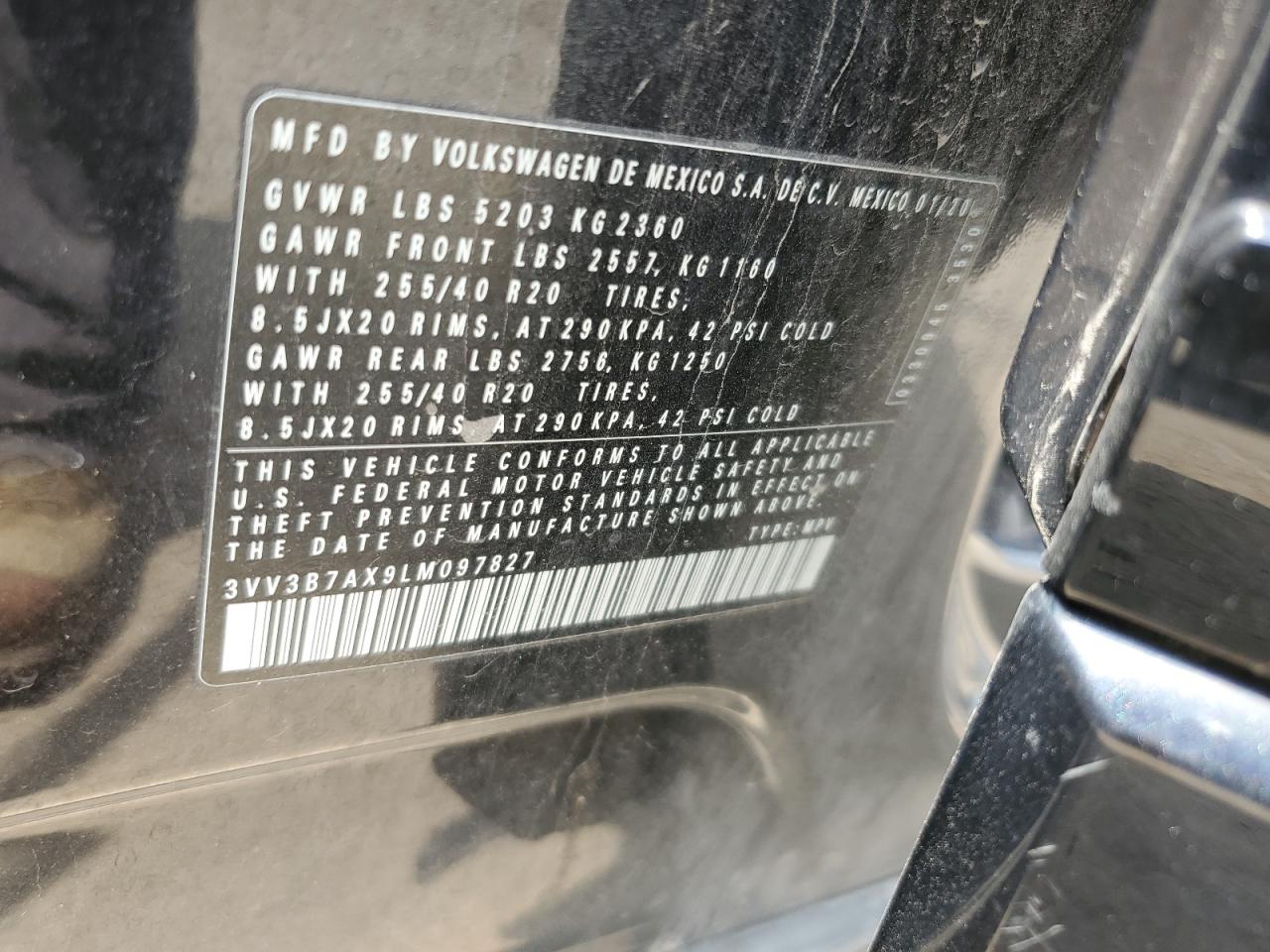 2020 Volkswagen Tiguan Se VIN: 3VV3B7AX9LM097827 Lot: 68661415