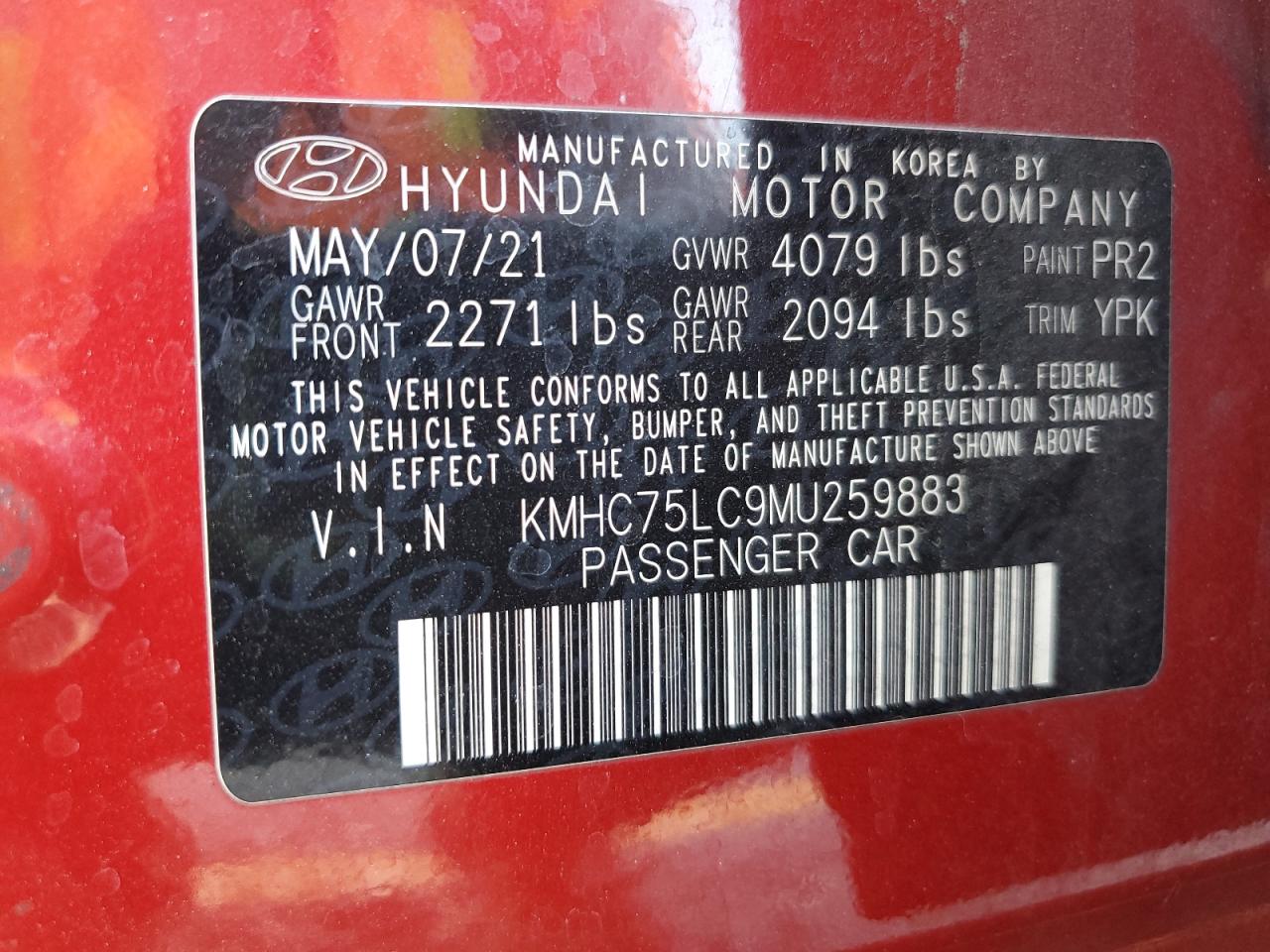 2021 Hyundai Ioniq Se VIN: KMHC75LC9MU259883 Lot: 68346555