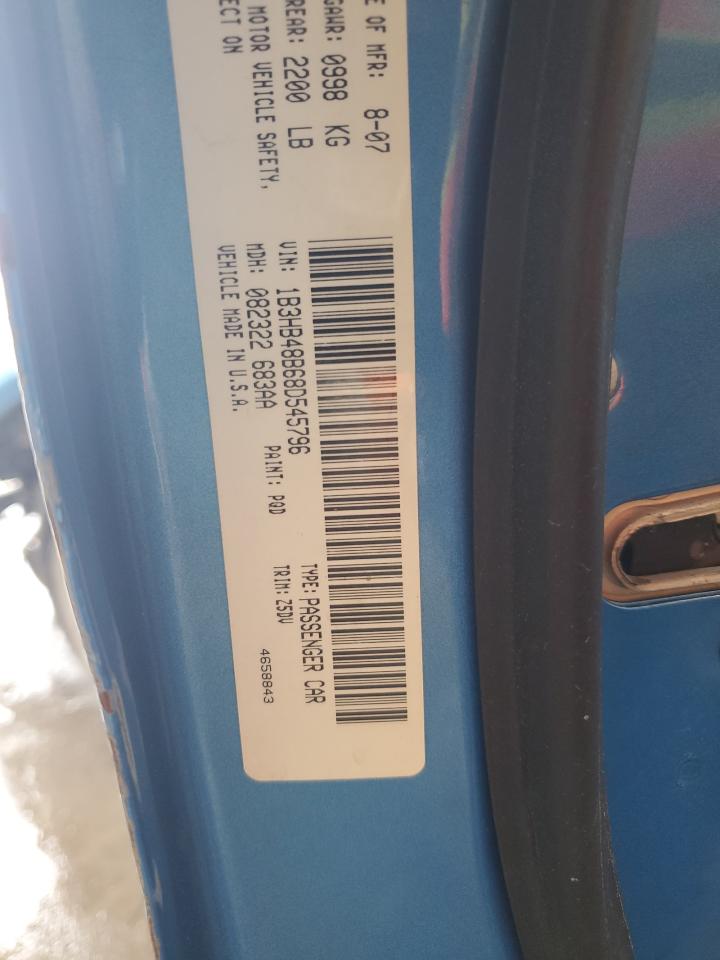 2008 Dodge Caliber Sxt VIN: 1B3HB48B68D545796 Lot: 68012825