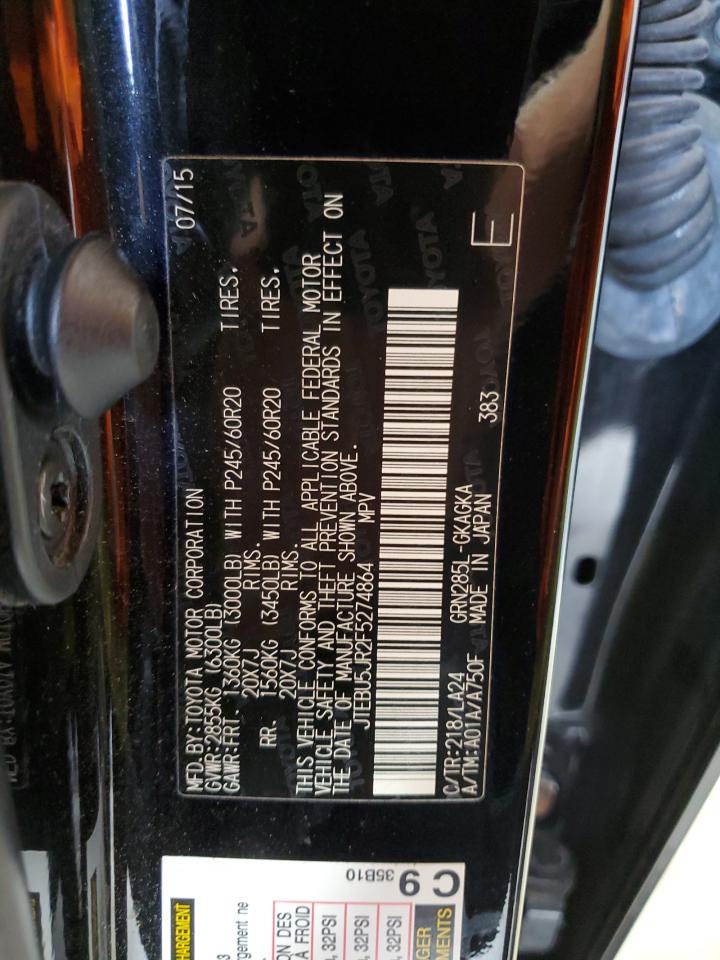 2015 Toyota 4Runner Sr5/Sr5 Premium VIN: JTEBU5JR2F5274864 Lot: 67596615