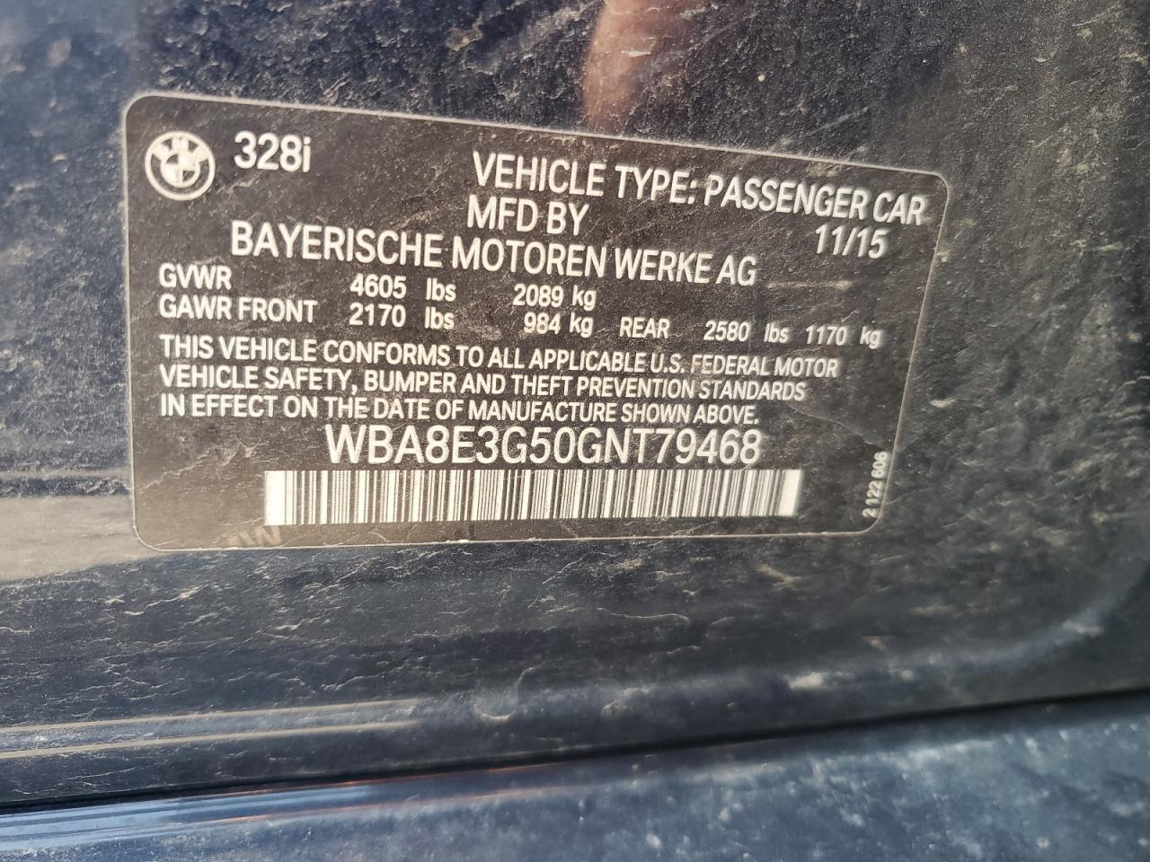 2016 BMW 328 Xi Sulev VIN: WBA8E3G50GNT79468 Lot: 67538225