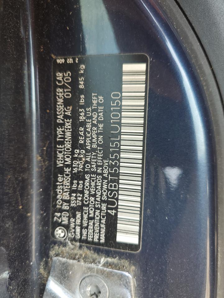 2005 BMW Z4 3.0 VIN: 4USBT53515LU10150 Lot: 67423915