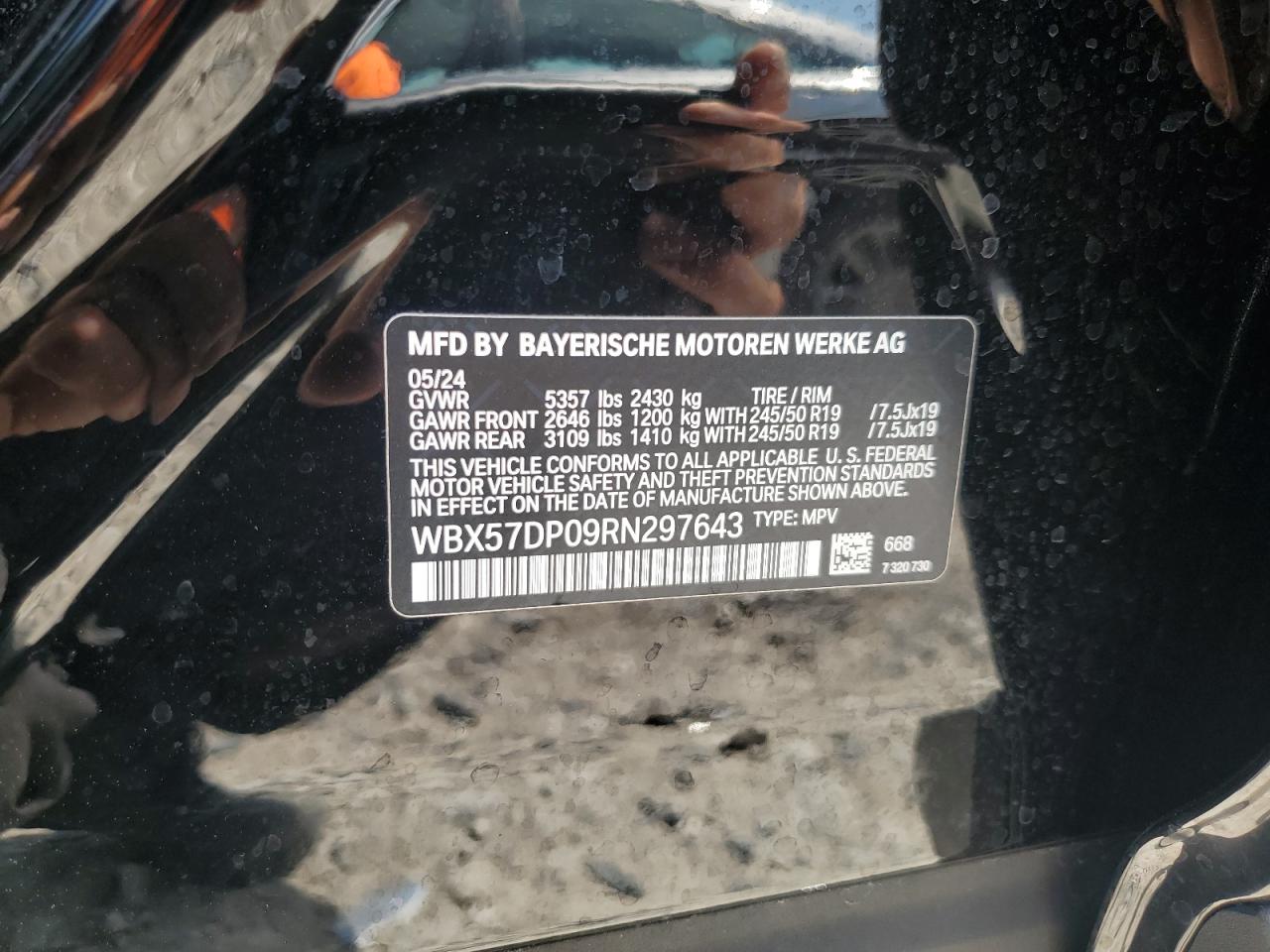 2024 BMW X3 xDrive30I VIN: WBX57DP09RN297643 Lot: 67404565