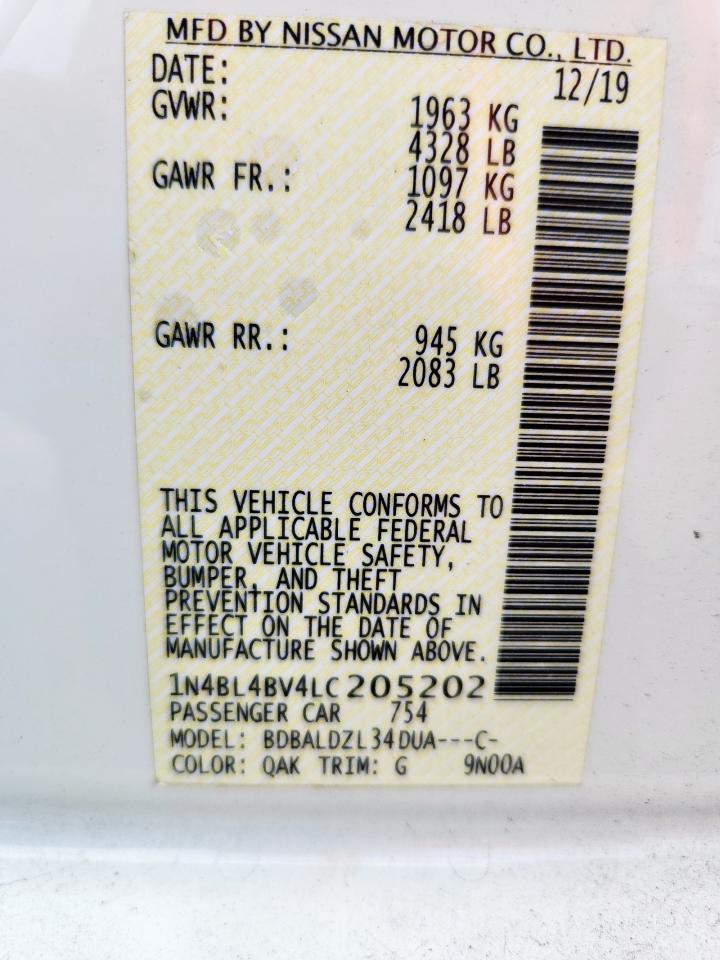 2020 Nissan Altima S VIN: 1N4BL4BV4LC205202 Lot: 70308705