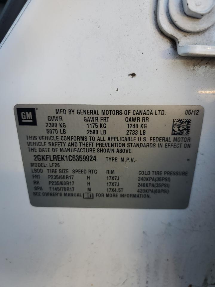 2012 GMC Terrain Sle VIN: 2GKFLREK1C6359924 Lot: 69493815