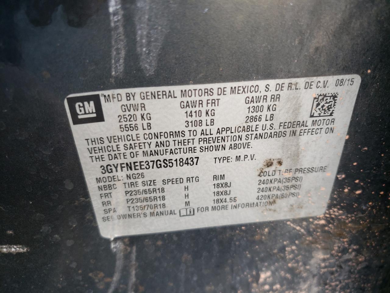 2016 Cadillac Srx Luxury Collection VIN: 3GYFNEE37GS518437 Lot: 68876735