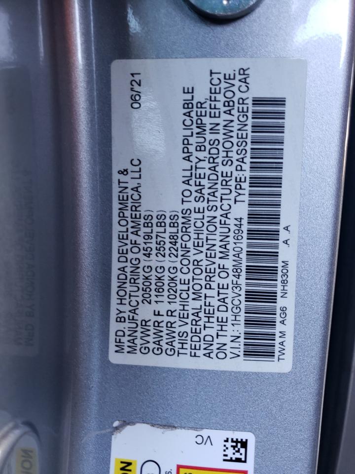 2021 Honda Accord Hybrid Ex VIN: 1HGCV3F48MA016944 Lot: 69037405