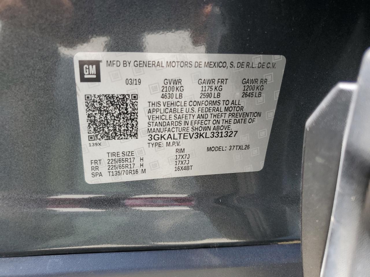 2019 GMC Terrain Sle VIN: 3GKALTEV3KL331327 Lot: 69575805