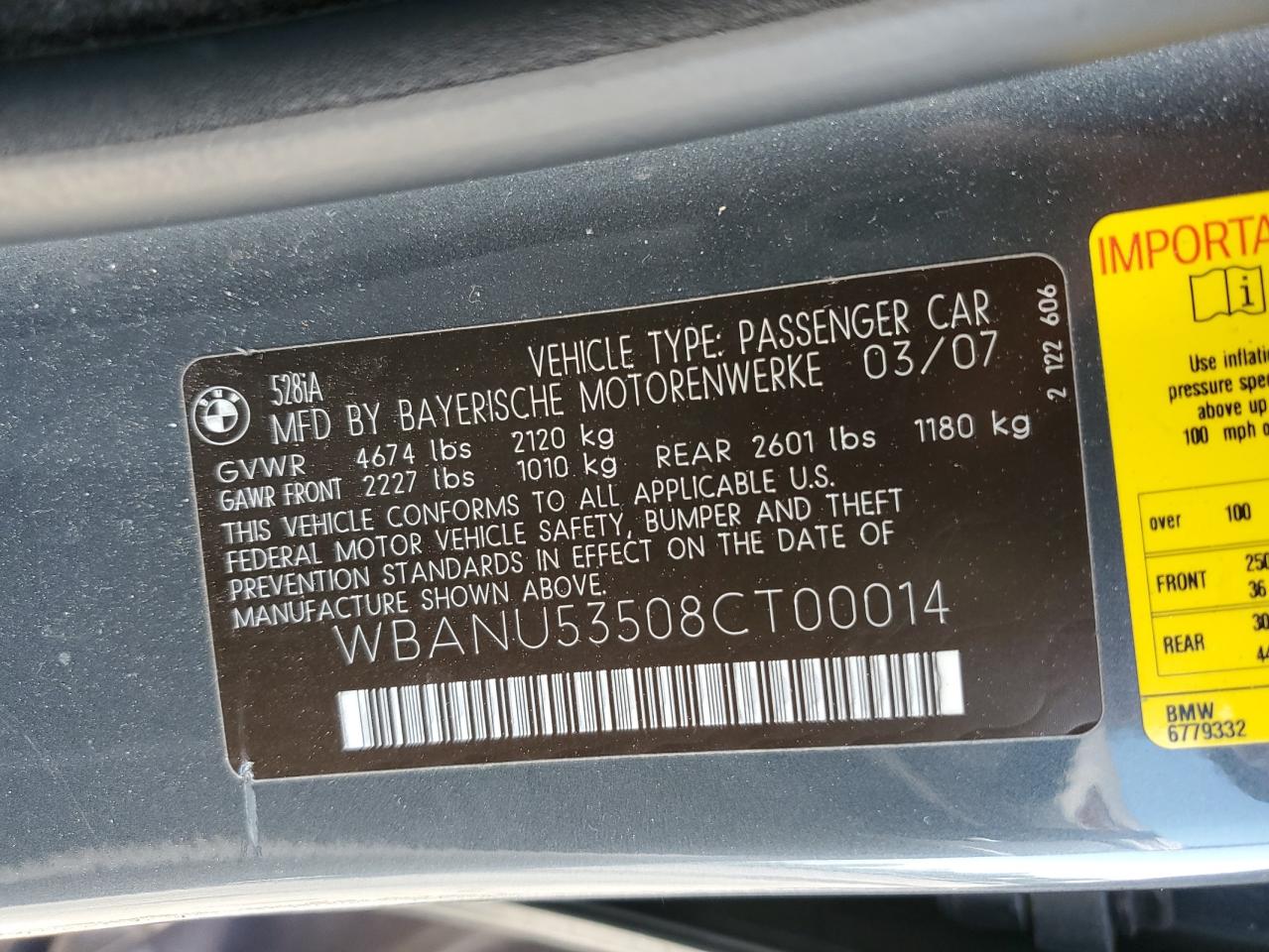 2008 BMW 528 I VIN: WBANU53508CT00014 Lot: 67571135