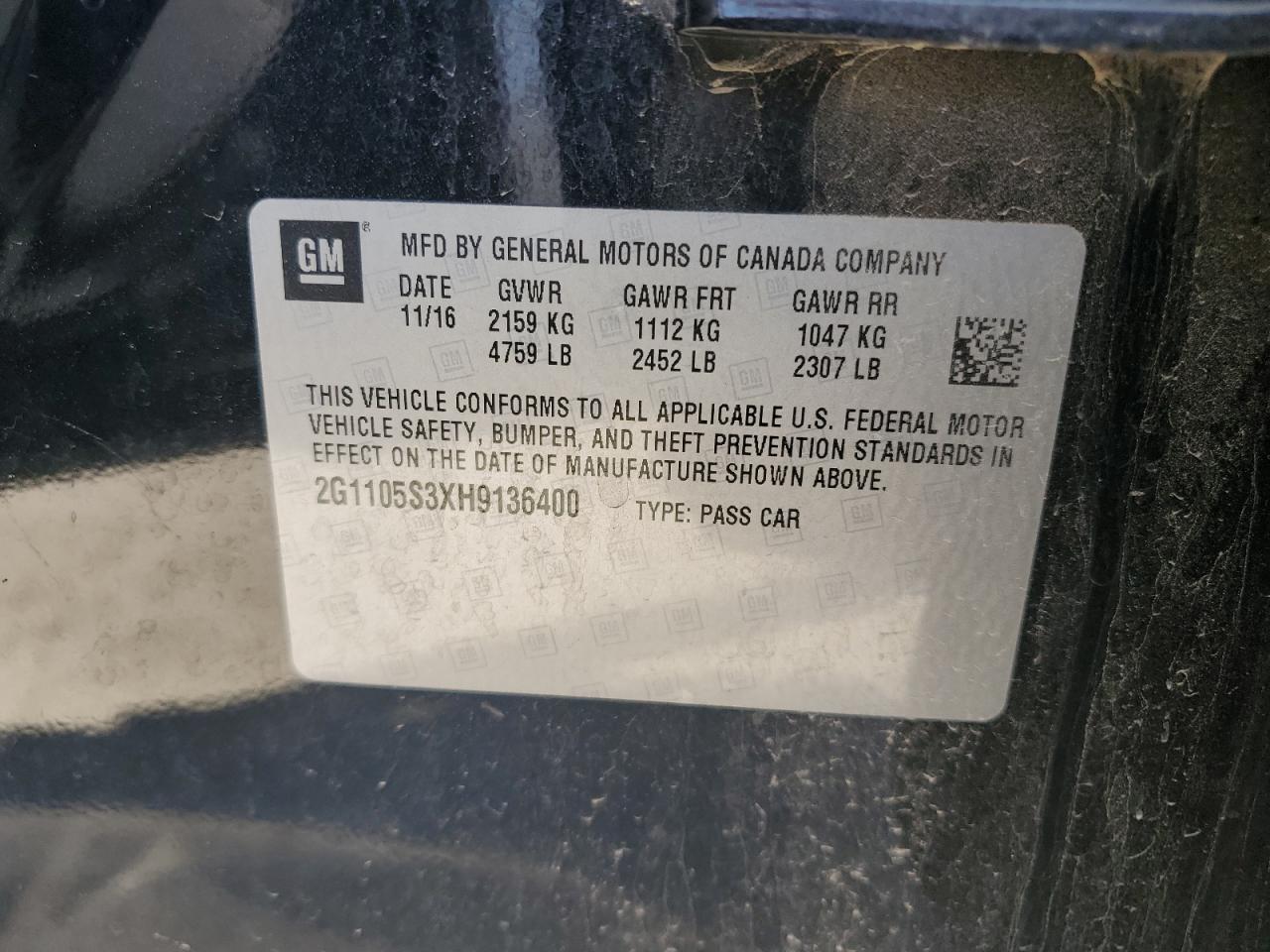 2017 Chevrolet Impala Lt VIN: 2G1105S3XH9136400 Lot: 70497665