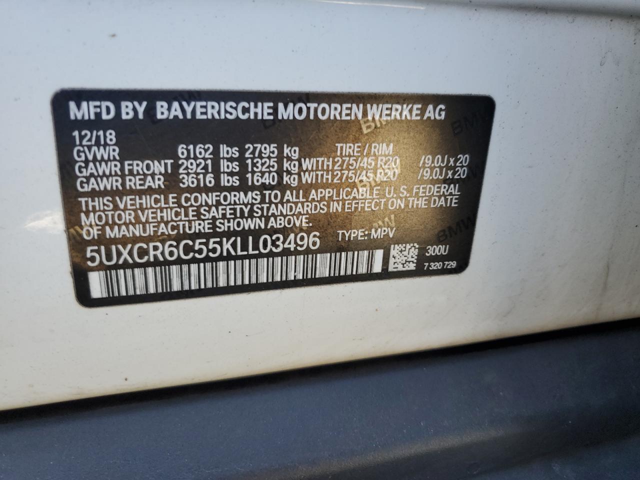 2019 BMW X5 xDrive40I VIN: 5UXCR6C55KLL03496 Lot: 70640605