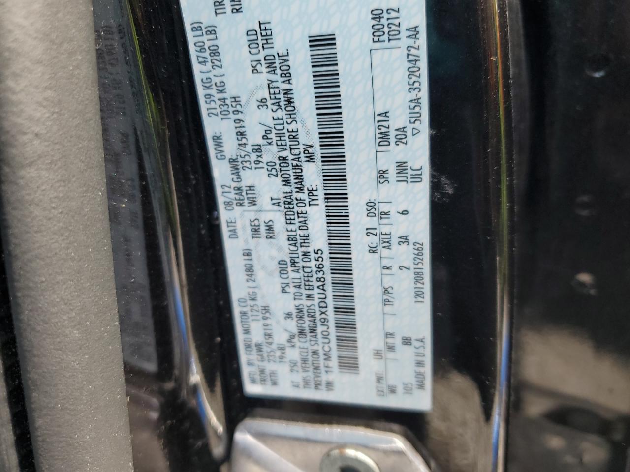 2013 Ford Escape Titanium VIN: 1FMCU0J9XDUA83655 Lot: 68886665