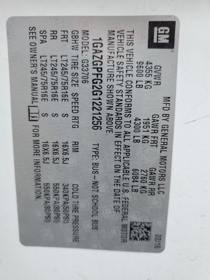 2016 Chevrolet Express G3500 Lt VIN: 1GAZGPFG2G1221256 Lot: 70059985