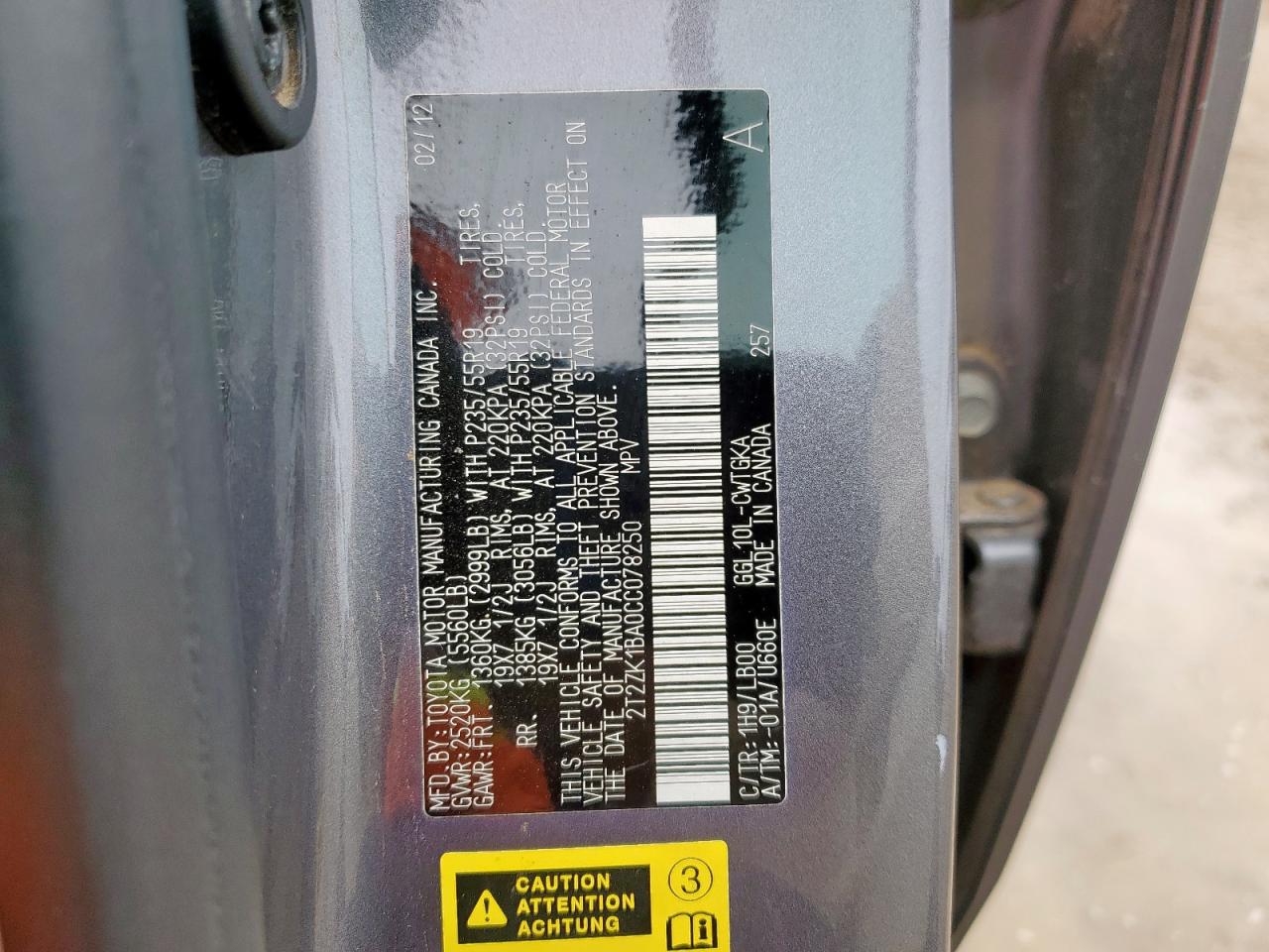 2012 Lexus Rx 350 VIN: 2T2ZK1BA0CC078250 Lot: 70355835