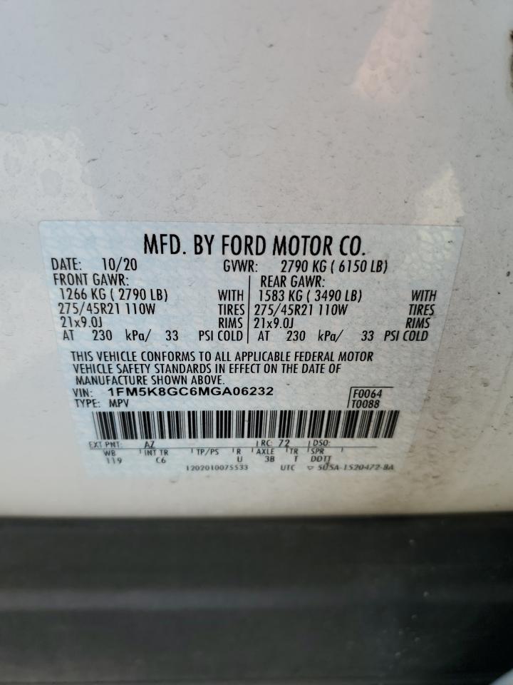 2021 Ford Explorer St VIN: 1FM5K8GC6MGA06232 Lot: 70302265