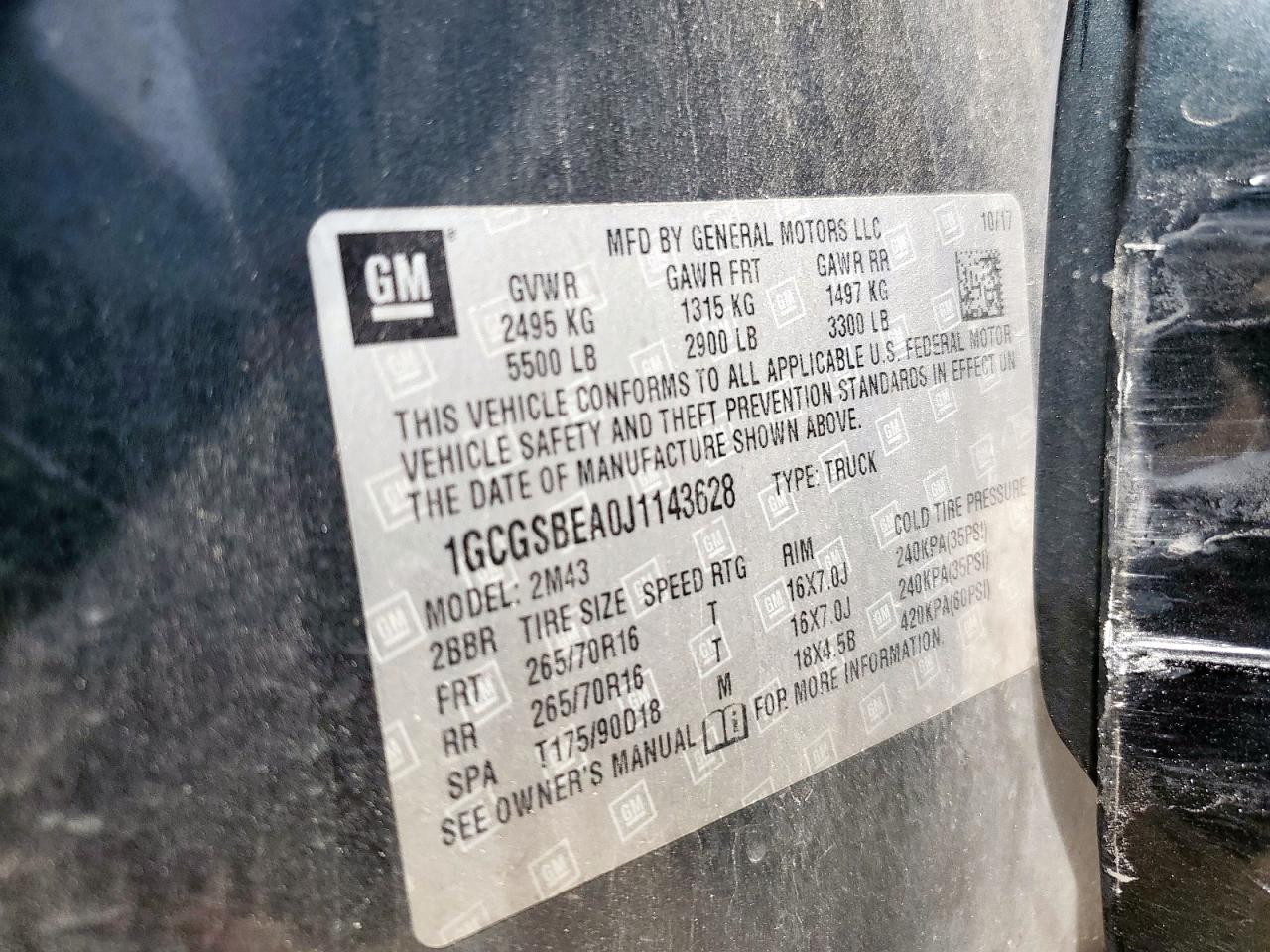 2018 Chevrolet Colorado VIN: 1GCGSBEA0J1143628 Lot: 70060285