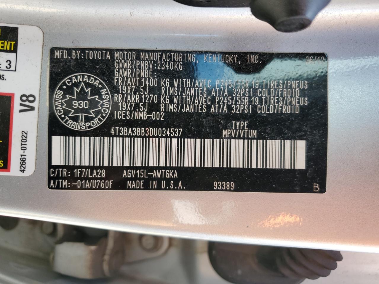 2013 Toyota Venza Le VIN: 4T3BA3BB3DU034537 Lot: 70333955