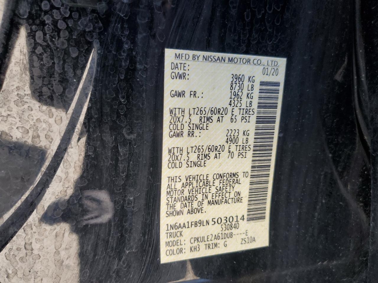 2020 Nissan Titan Xd Sv VIN: 1N6AA1FB9LN503014 Lot: 69978735