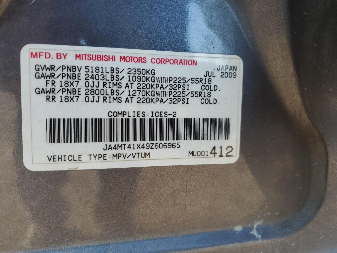 2009 Mitsubishi Outlander Xls VIN: JA4MT41X49Z606965 Lot: 69920975