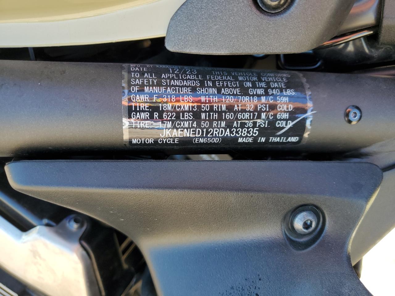 2024 Kawasaki En650 D VIN: JKAENED12RDA33835 Lot: 68869595