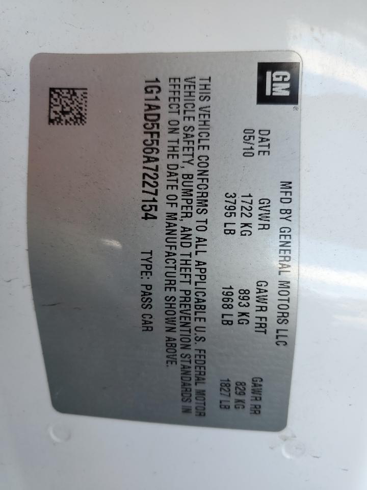 2010 Chevrolet Cobalt 1Lt VIN: 1G1AD5F56A7227154 Lot: 67870485