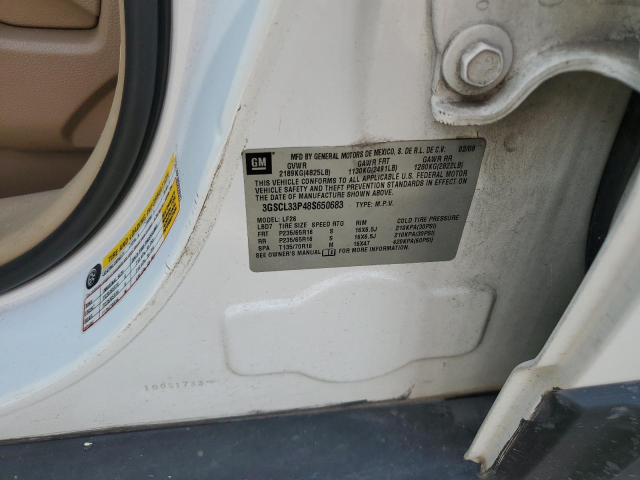 2008 Saturn Vue Xe VIN: 3GSCL33P48S650683 Lot: 71034505